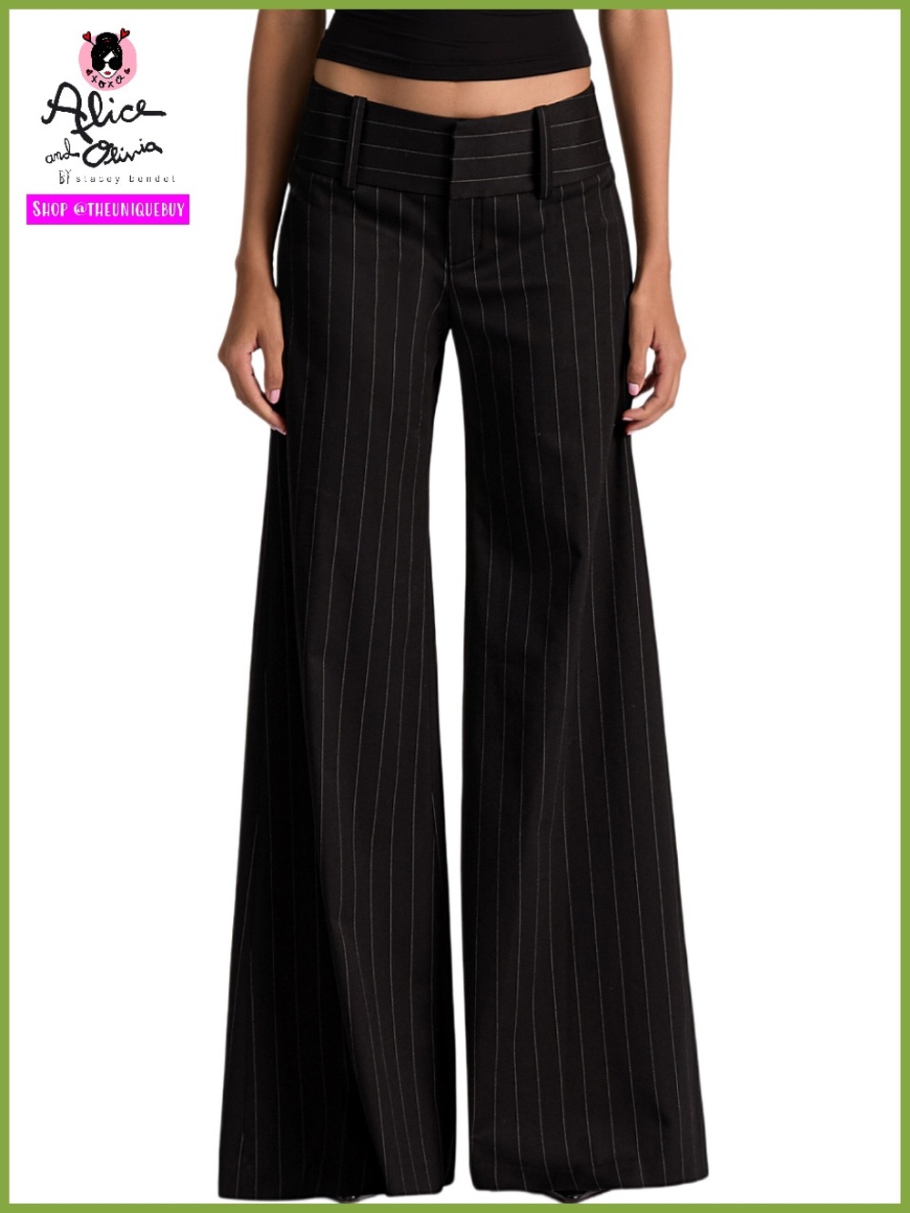 Alice + Olivia Olivia Black White Pinstriped Wide Leg Pants